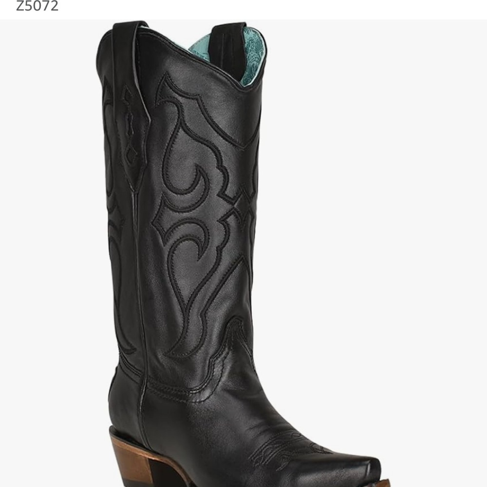 Corral Black Western Knee Boot with Turquoise Lining
